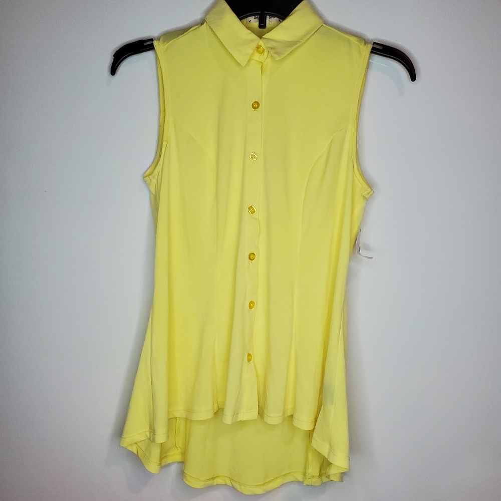 Urban Diction Women's Blouse Lemon Drop High Low Collared Sleeveless Buttons S